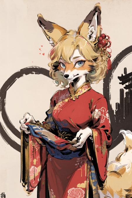 00866-3400022281-masterpiece,highres,furry fox girl,solo,blonde,chinese dress, hair ornament, anicent china_looking at viewer, _.png